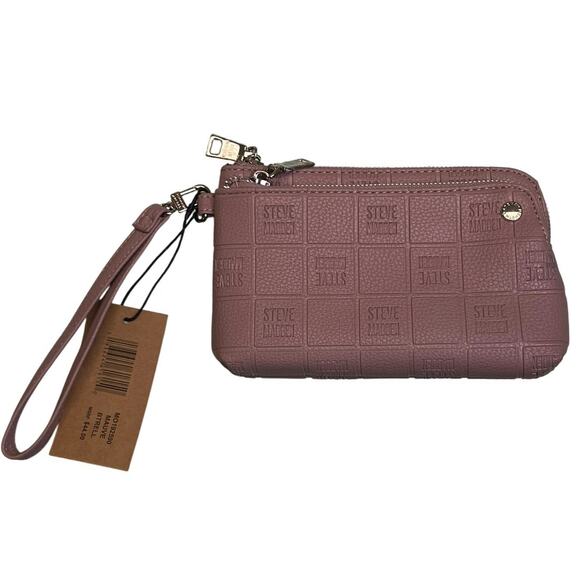 Steve Madden SM BTRELL Double Zip Monogram Checkered Mauve Wristlet Clutch New - Picture 1 of 4